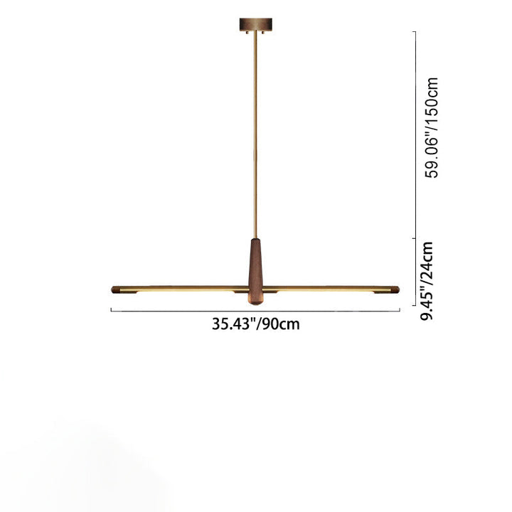Contemporary Scandinavian Copper Brass Wood Strip LED Kitchen Island Light Chandelier For Dining Room
