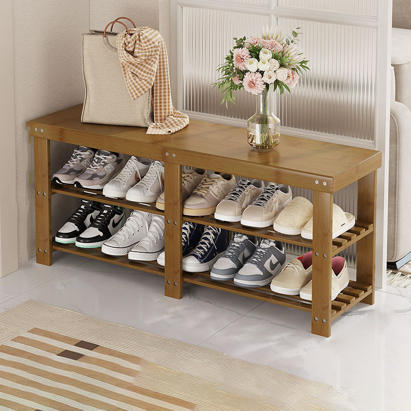 Moderner minimalistischer rechteckiger Heather Bambus Schuhschrank mit 2 Regalen für Eingangsbereiche 