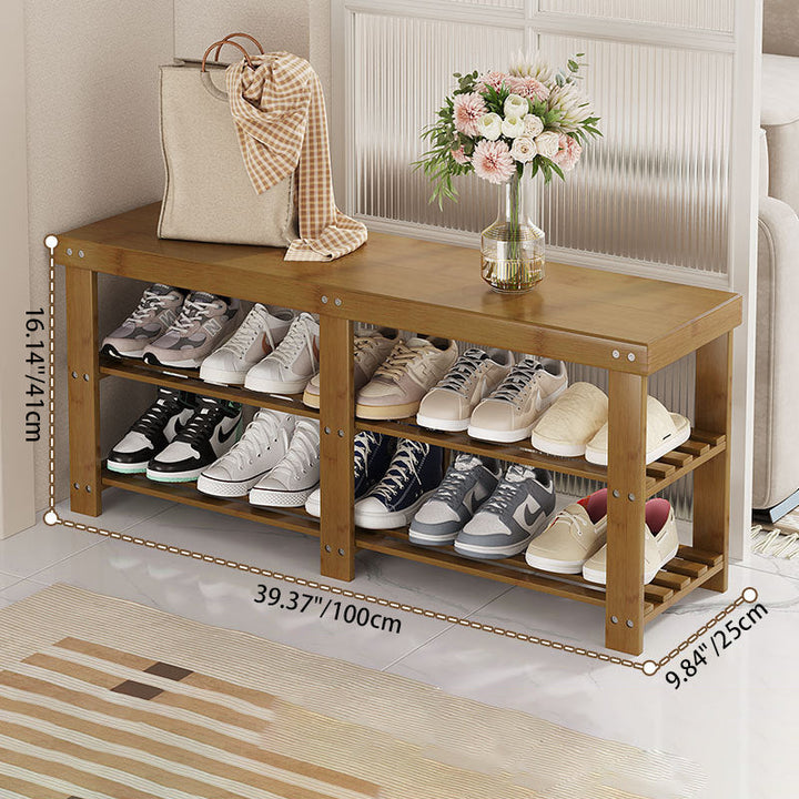Moderner minimalistischer rechteckiger Heather Bambus Schuhschrank mit 2 Regalen für Eingangsbereiche 