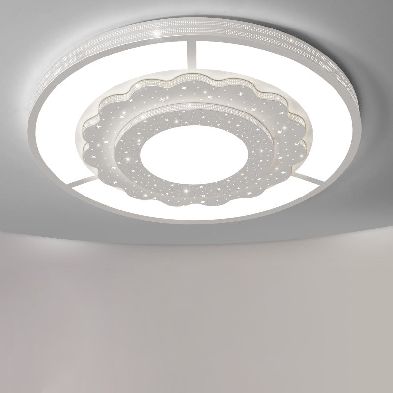 Zeitgenössische Einfachheit Sternenhimmel Dekor Blume Rand Acryl Runde Schatten LED Unterputz Deckenleuchte Für Wohnzimmer 