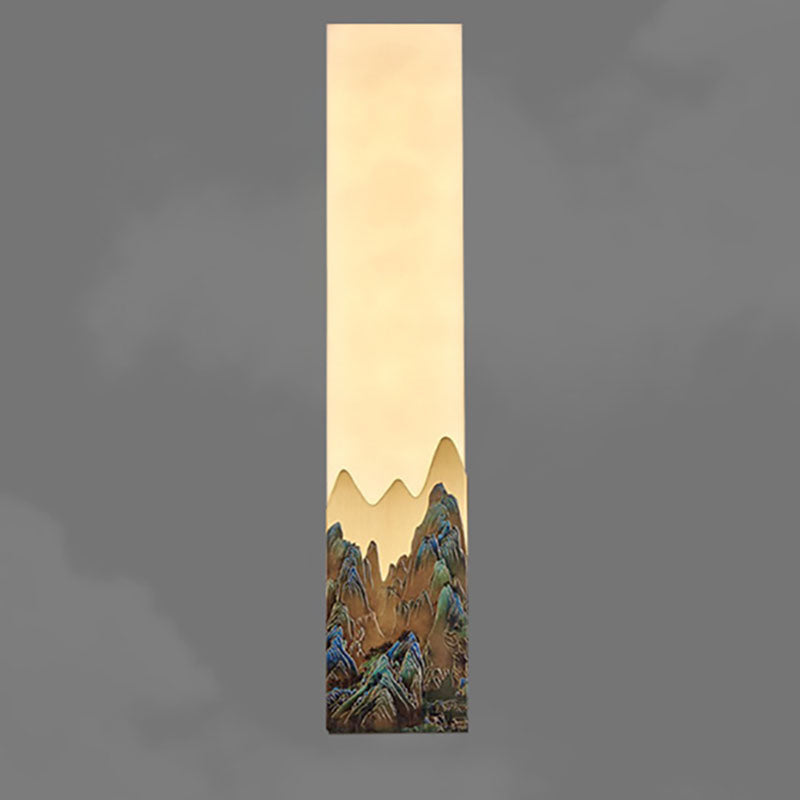 Applique murale LED rectangulaire en marbre chinois traditionnel tout-cuivre pour chambre à coucher 