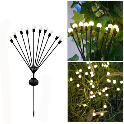 ضوء LED خارجي بلاستيكي صغير كروي الشكل متعدد الرؤوس بتصميم زهري مقاوم للماء يعمل بالطاقة الشمسية للحديقة 