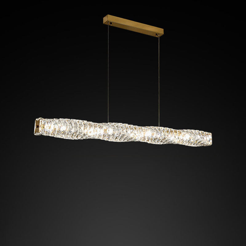 Lustre suspendu moderne en acier inoxydable avec bande de cristal LED pour salle à manger 
