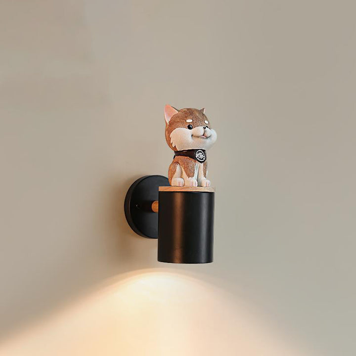 Applique murale 1 lumière en bois massif résine fer colonne de créature de dessin animé minimaliste moderne pour chambre 