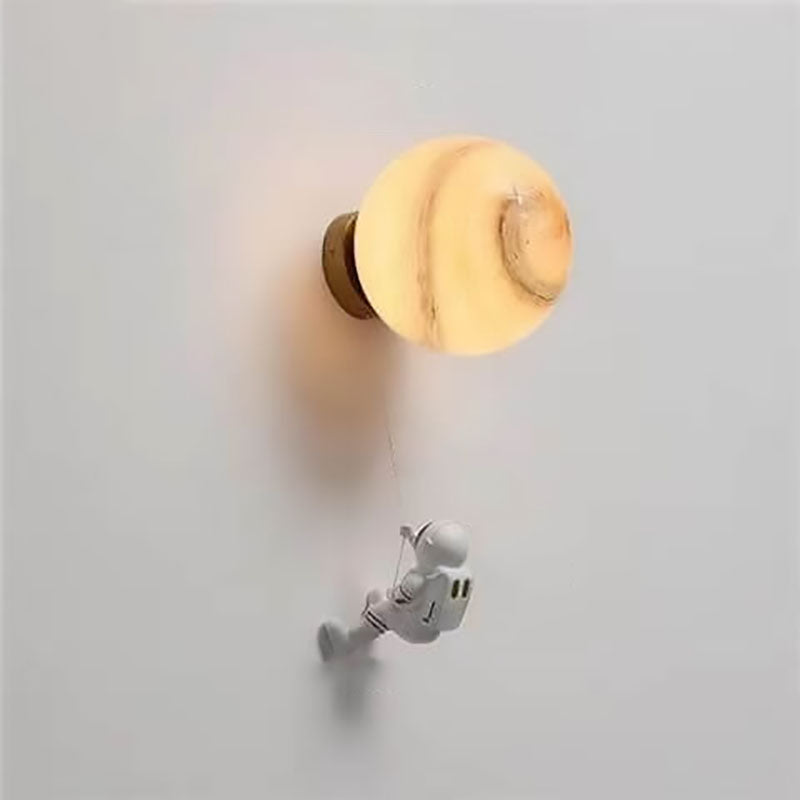 Contemporary Creative 3D Printed Moon Shade Resin Astronaut 1-Light Wall Sconce Lamp For Bedroom