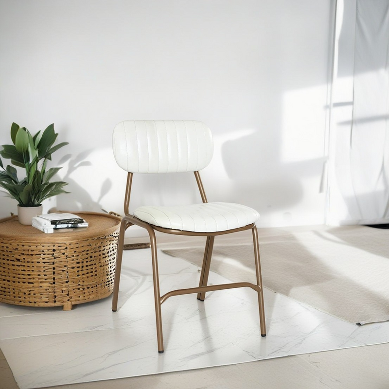 Chaise de salle à manger contemporaine en cuir industriel avec dossier et repose-pieds en fer carré à rayures elliptiques 