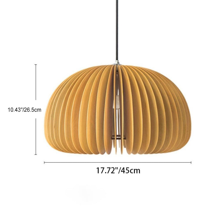 Traditional Japanese Iron Wooden Pumpkin Shape 1-Light Pendant Light For Living Room