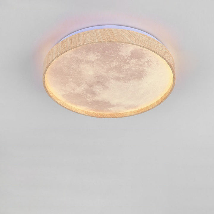 Zeitgenössische skandinavische Eisen-Plastikrunde Mond-LED-Unterputz-Deckenleuchte für Wohnzimmer 