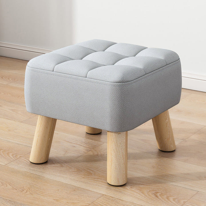 Moderner minimalistischer quadratischer Hocker aus Baumwoll-Leinen und Massivholz für das Wohnzimmer 