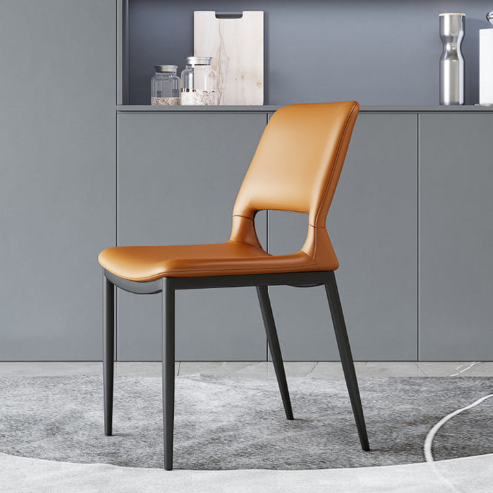 Modern Minimalist Rectangular Curved Seat Microfiber Leather Carbon Steel Dining Chair Backrest For Dining Room