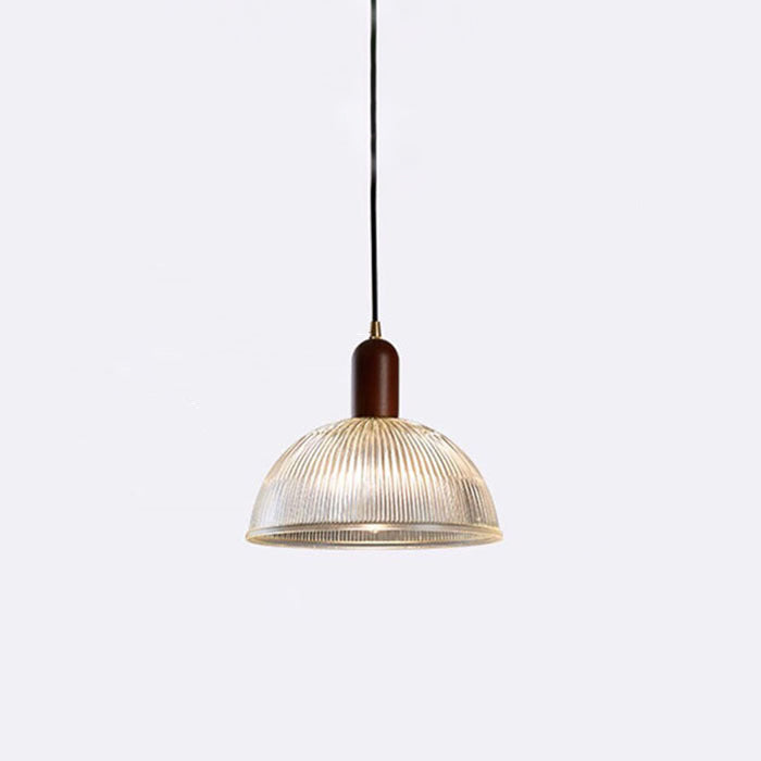 Lámpara Colgante de 1 Luz con Cúpula de Vidrio y Tazón Redondo Vintage Tradicional de Madera Maciza para Sala de Estar 