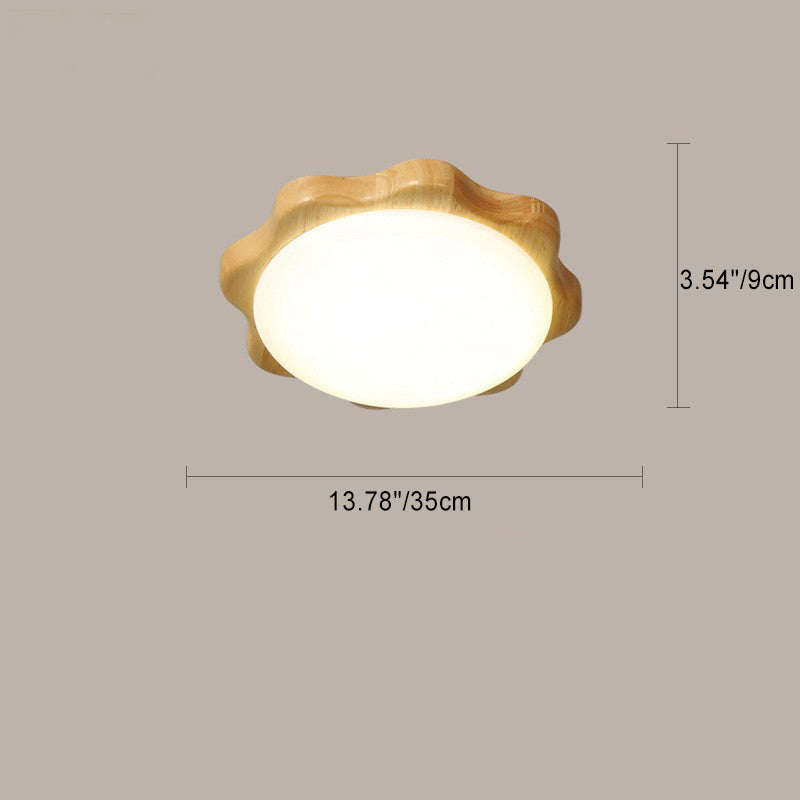 Contemporary Nordic Rubberwood Acrylic Plum Shape LED Flush Mount Ceiling Light For Living Room
