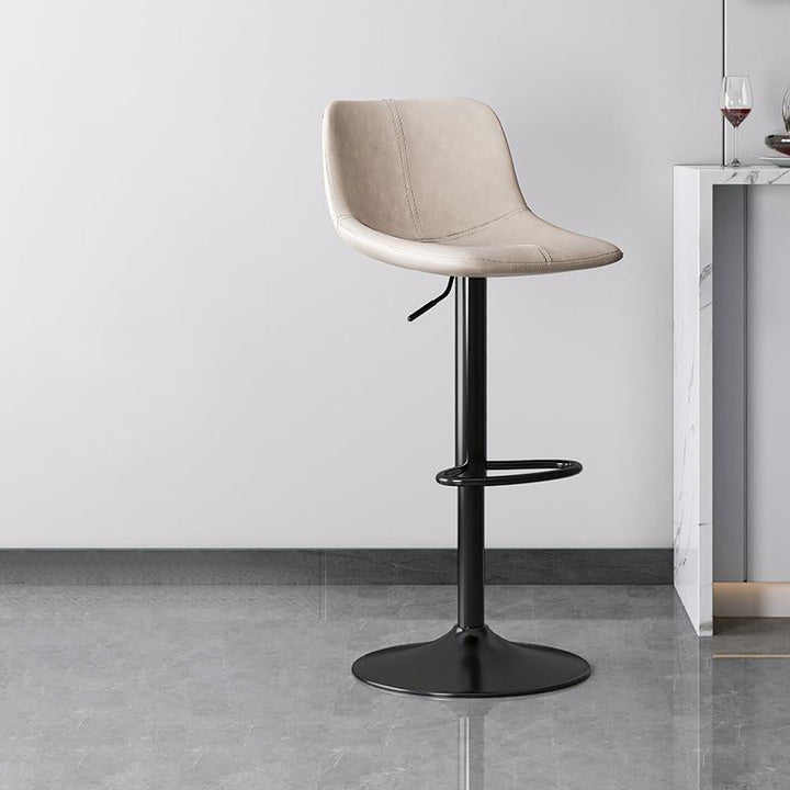 Zeitgenössischer luxuriöser gebogener Kunstleder höhenverstellbarer drehbarer Barhocker mit Rückenlehne und Fußstütze für Esszimmer 