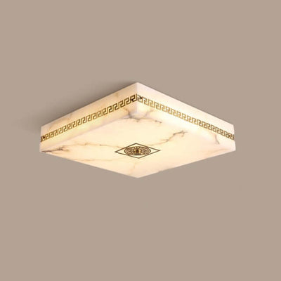 Modern Chinese Marble Square Copper Texture LED Flush Mount Ceiling Light