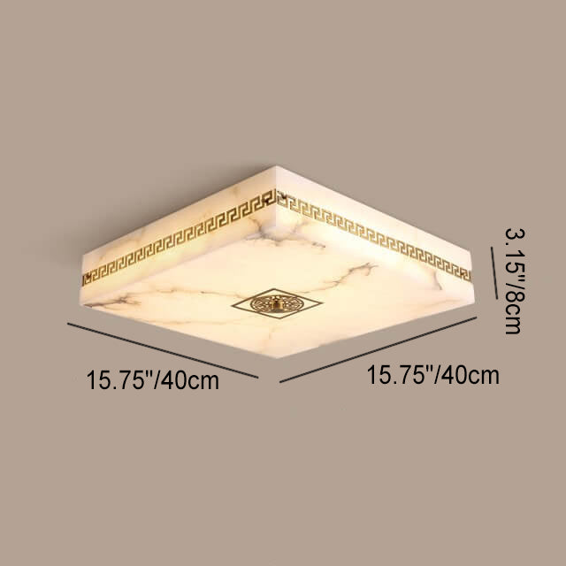 Modern Chinese Marble Square Copper Texture LED Flush Mount Ceiling Light