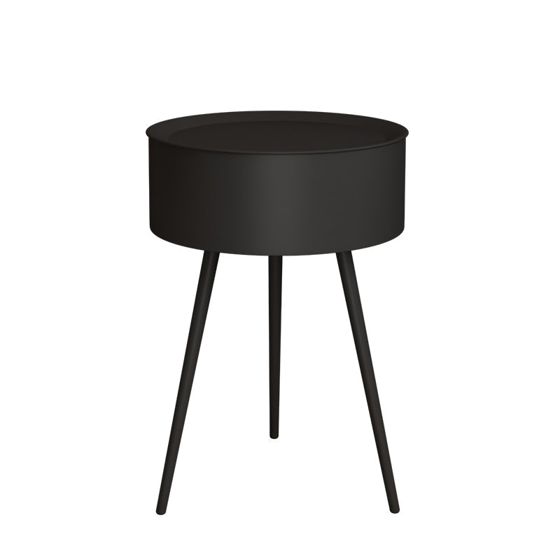 Modern Minimalist Round Tabletop Iron Nightstand 1-Storage For Bedroom