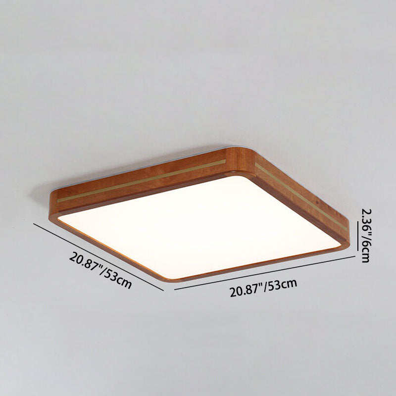 Modern Wooden Slim Walnut Color LED Flush Mount Light