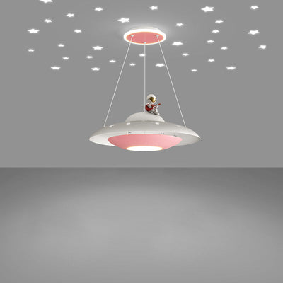 Moderne Art Deco Kinder Eisen Acryl UFO Raumschiff Astronaut Runde LED Pendelleuchte Für Schlafzimmer 