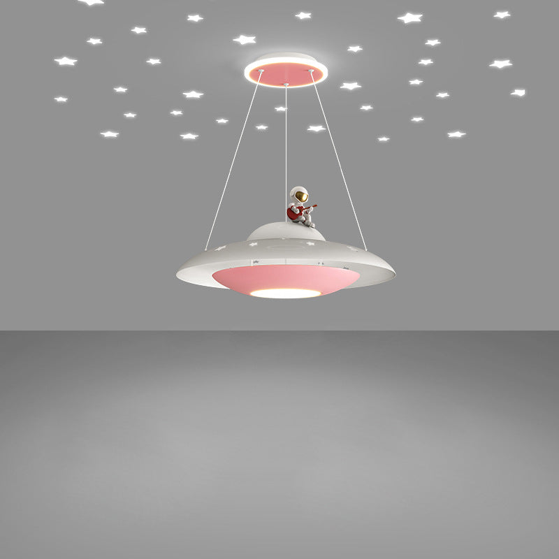 Moderne Art Deco Kinder Eisen Acryl UFO Raumschiff Astronaut Runde LED Pendelleuchte Für Schlafzimmer 
