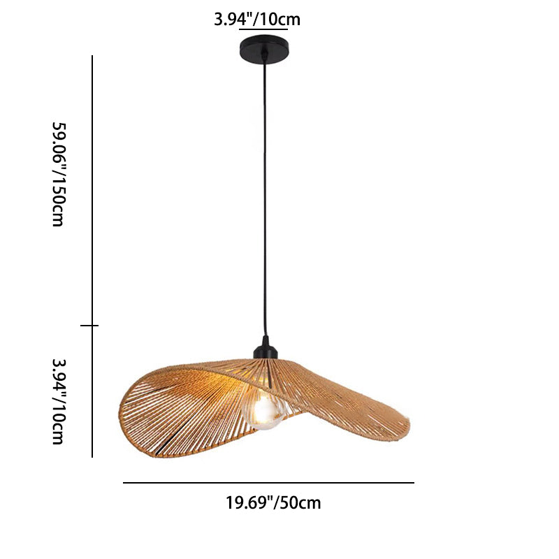 Traditionelle Vintage Holz Papier Seil Weben Strohhut Form 1-Licht Pendelleuchte für Wohnzimmer 