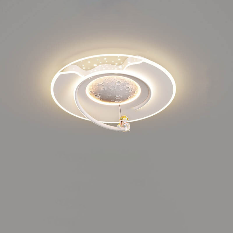 Modern Creative Kids Resin Lunar Astronaut LED Flush Mount Ceiling Light