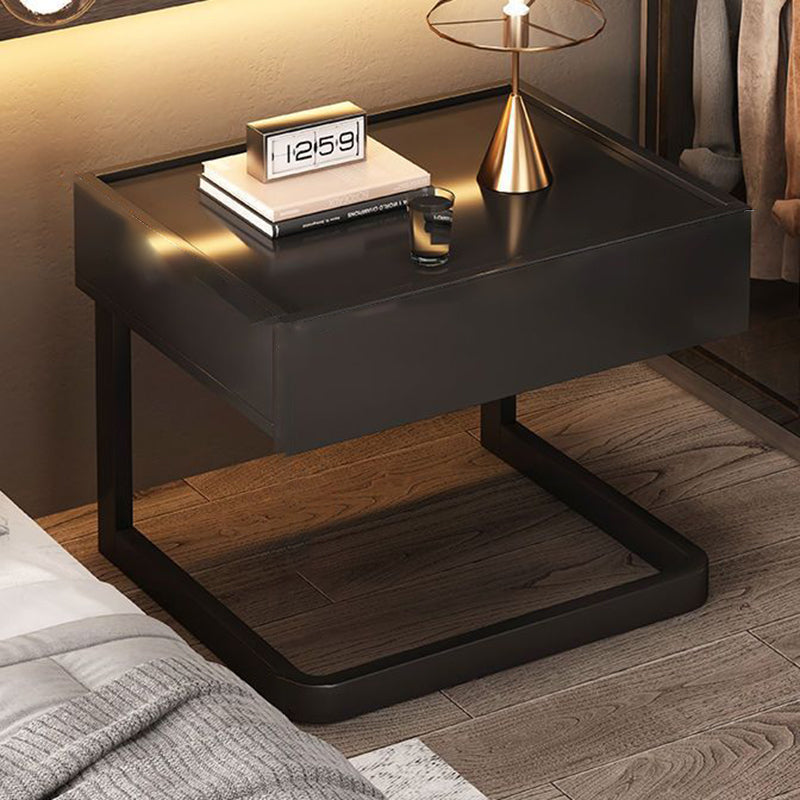 Modern Minimalist Rectangular MDF Steel Nightstand 1-Drawer For Bedroom