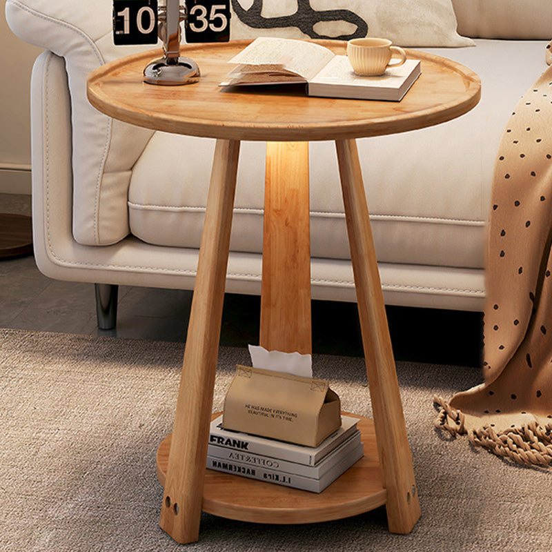 Modern Minimalist Round Tripod Rubberwood Coffee Table 2-Tier For Living Room