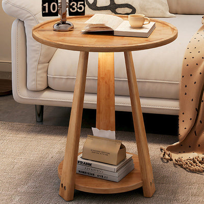 Mesa de Café de Madera Minimalista Moderna con Trípode Redondo de 2 Niveles para Sala de Estar 