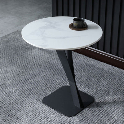 Table basse ronde en marbre minimaliste moderne en acier inoxydable à trois pieds pour salon 