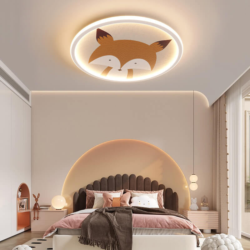 Modern Minimalist Round Cartoon Animal Aluminum Hardware PVC Flush Mount Ceiling Light For Bedroom