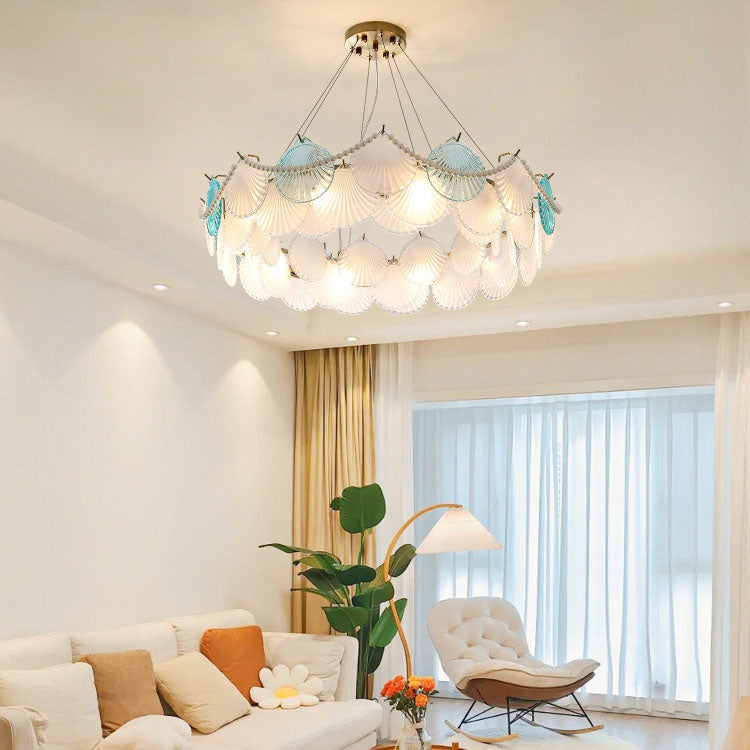 Traditional French Round Shell Hardware Glass 8/10 Light Pendant Light For Living Room