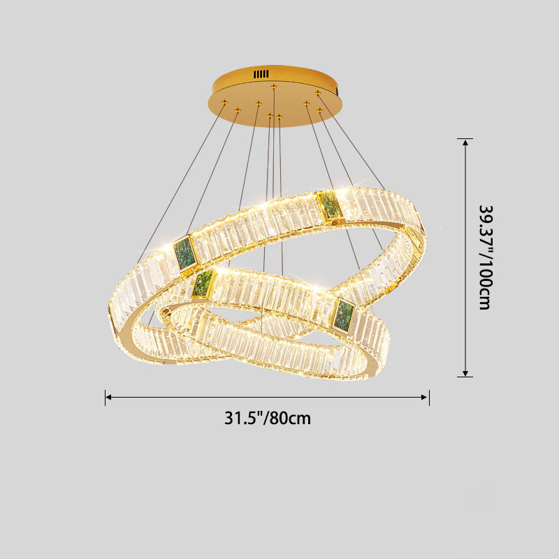 Lustre LED en cristal moderne de luxe rond en cristal titane en acier inoxydable pour salon 
