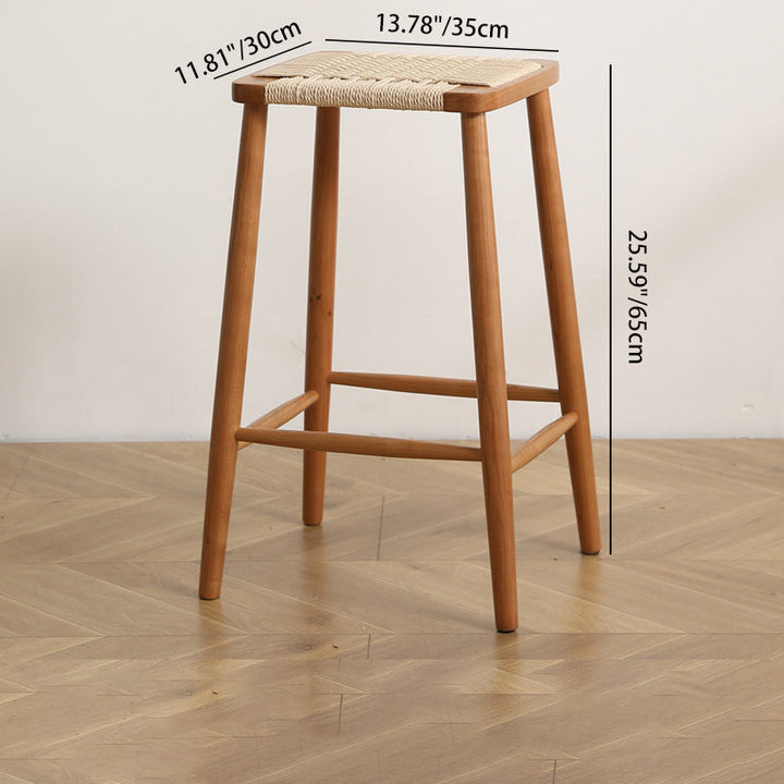 Tabouret de bar rectangulaire en corde tissée en bois traditionnel japonais pour salle à manger 