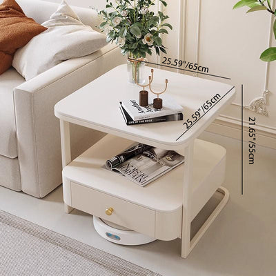 Mesa auxiliar contemporánea nórdica cuadrada de vidrio, metal y madera de 2 niveles para sala de estar 