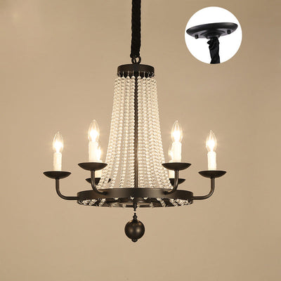 Chandelier Contemporain de Luxe en Fer Rond avec Cadre, Perles de Cristal, 6/8/10/12 Lumières pour Salon 