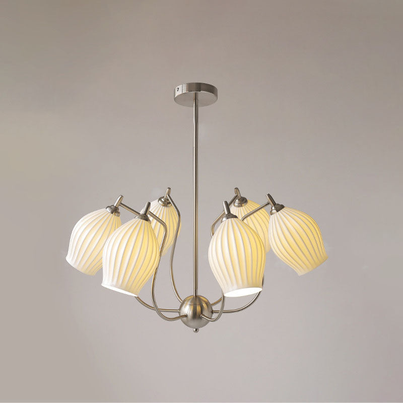 Traditioneller französischer Kronleuchter aus Eisen, Kupfer und Keramik mit Blumenglocke, gestreift, 4/6/8 Lichter für Wohnzimmer 