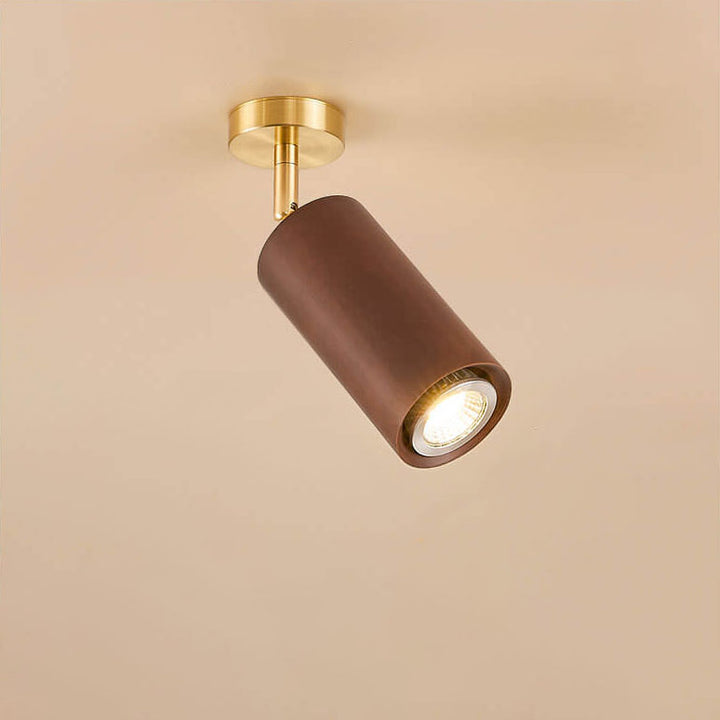 Modern Minimalist Walnut Wood Spotlight Linear Track Rubberwood Iron LED Semi-Flush Mount Ceiling Light for Living Room