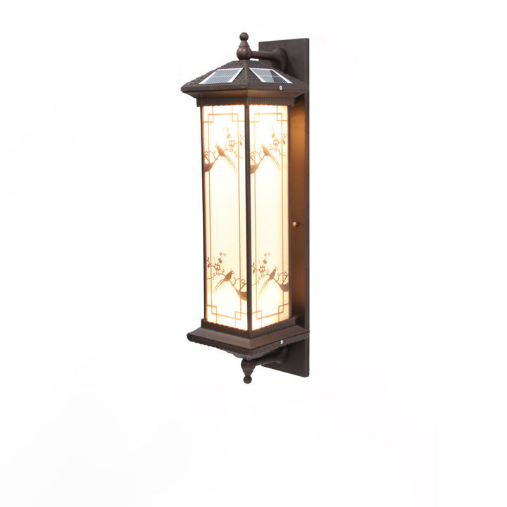 Traditionelle chinesische rechteckige Aluminiumglas-Solar-LED-Wandleuchterlampe für Garten