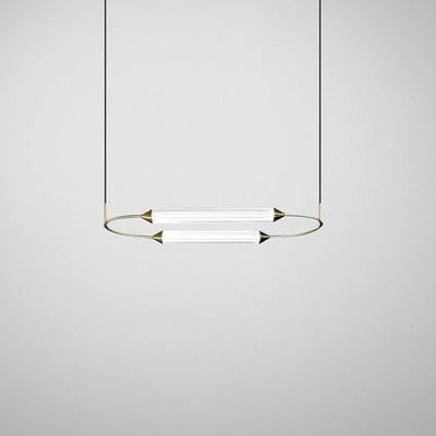 Zeitgenössische industrielle Streifen elliptische Eisen Glas LED Pendelleuchte für Esszimmer 