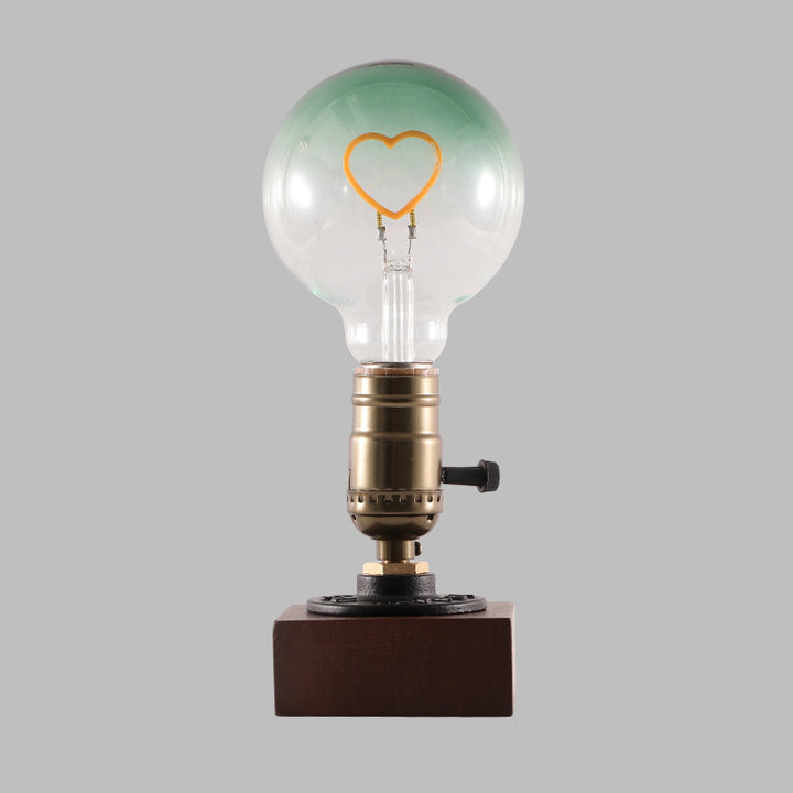 Contemporary Retro Square Base Elliptical Bulb Aluminium Copper Walnut 1-Light Table Lamp For Bedside