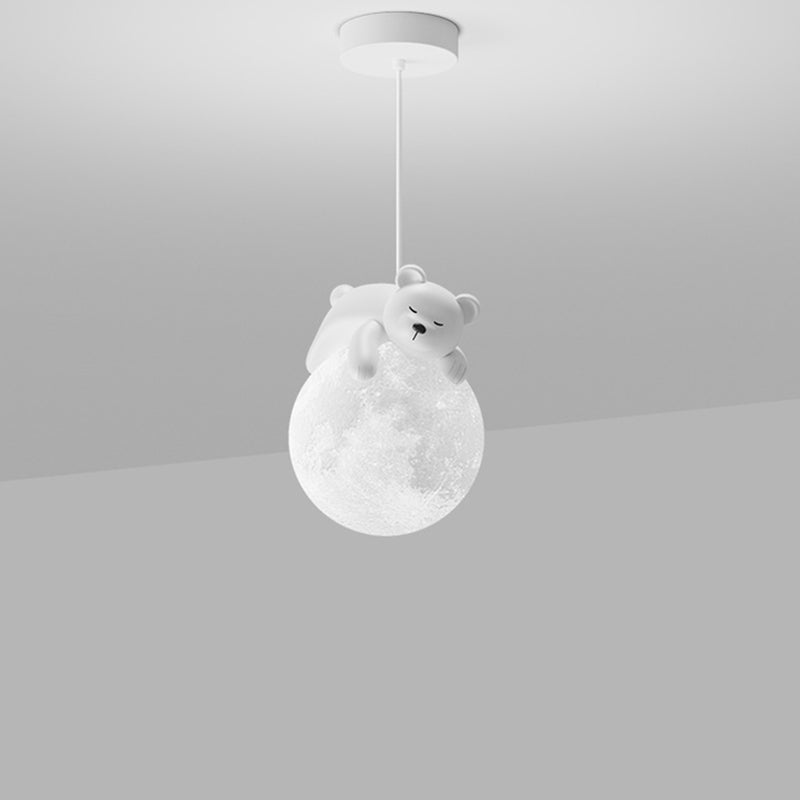 Lámpara colgante contemporánea creativa de resina con forma de conejo y luna de 1 luz para niños, para sala de estar 