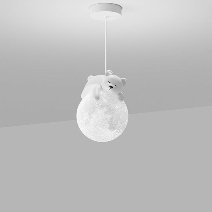 Lámpara colgante contemporánea creativa de resina con forma de conejo y luna de 1 luz para niños, para sala de estar 