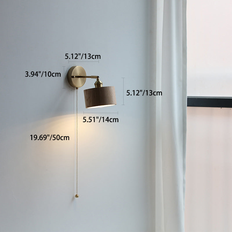 Zeitgenössische skandinavische runde Kegelkuppel Kupferholz 1-Licht Wandleuchte Lampe für Schlafzimmer 