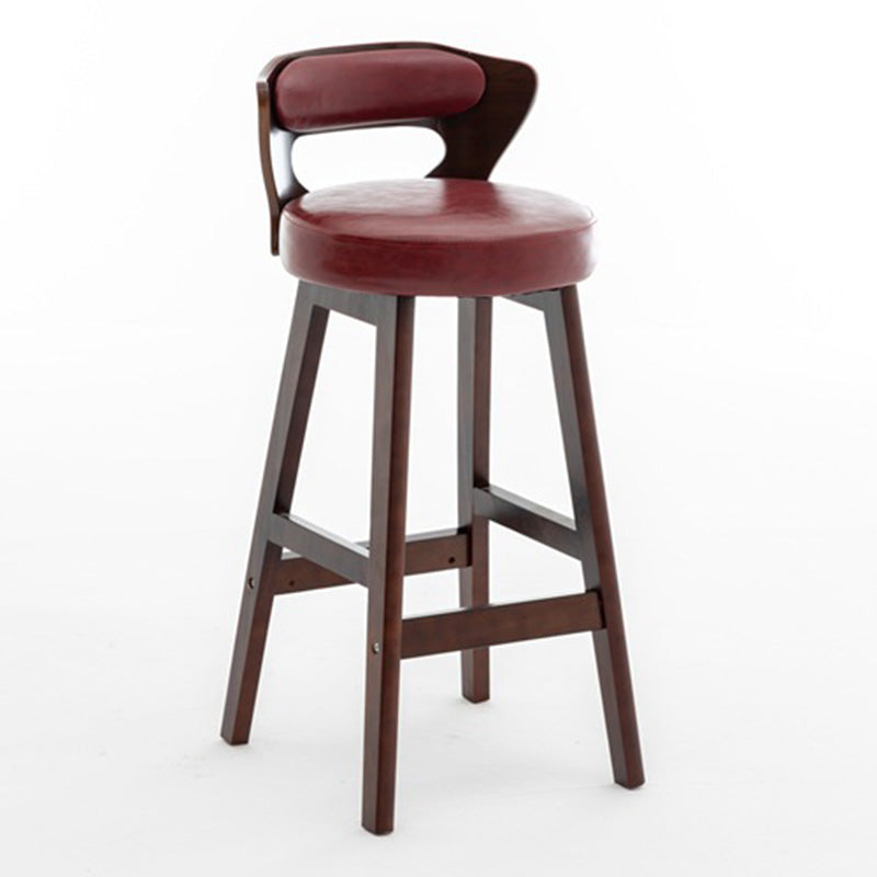 Modern Simplicity Round PU Leather Rubberwood Bar Stool Low Back Footrest For Dining Room