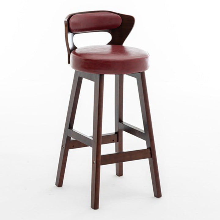 Modern Simplicity Round PU Leather Rubberwood Bar Stool Low Back Footrest For Dining Room