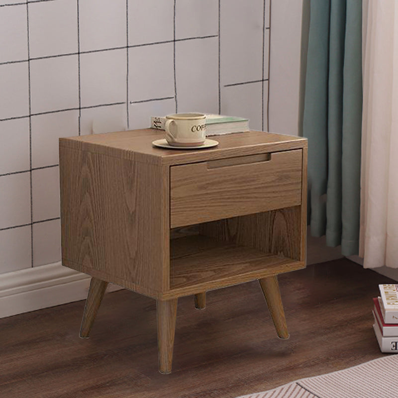 Table de nuit carrée en bois de caoutchouc moderne avec 1/2 tiroir pour chevet 
