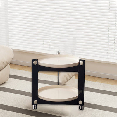 Zeitgenössischer kreativer runder PET-Acryl-Beistelltisch mit 2 Ebenen für das Wohnzimmer 