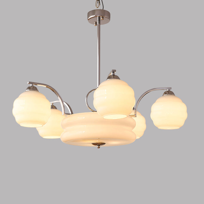 Lustre Moderne à Branches Courbées Style Mi-Siècle avec Baguette Ronde et Globes en Verre et Fer 4/6/8 Lumières pour Salon 