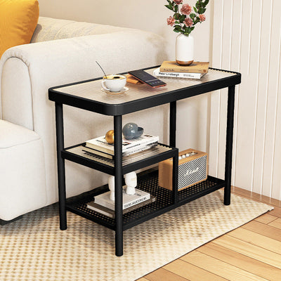 Table d'appoint rectangulaire en verre et fer minimaliste moderne à 3 niveaux pour salon 