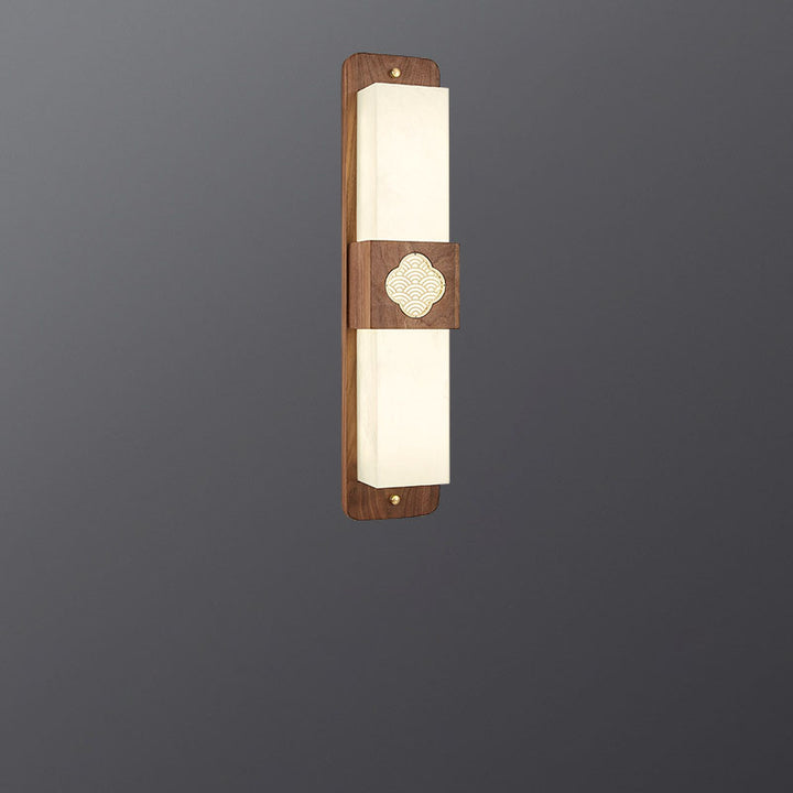 Applique murale LED rectangulaire en laiton chinois traditionnel avec noix en acrylique pour chevet 